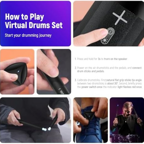 Virtual AR Smart Drum Kit – Interactive Air Drum Set with Bluetooth Speaker