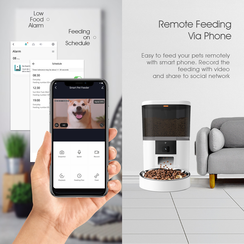 Smart Automatic Pet Feeder with Camera & App Control – Wi-Fi Enabled, Dual Power, Real-Time Interaction