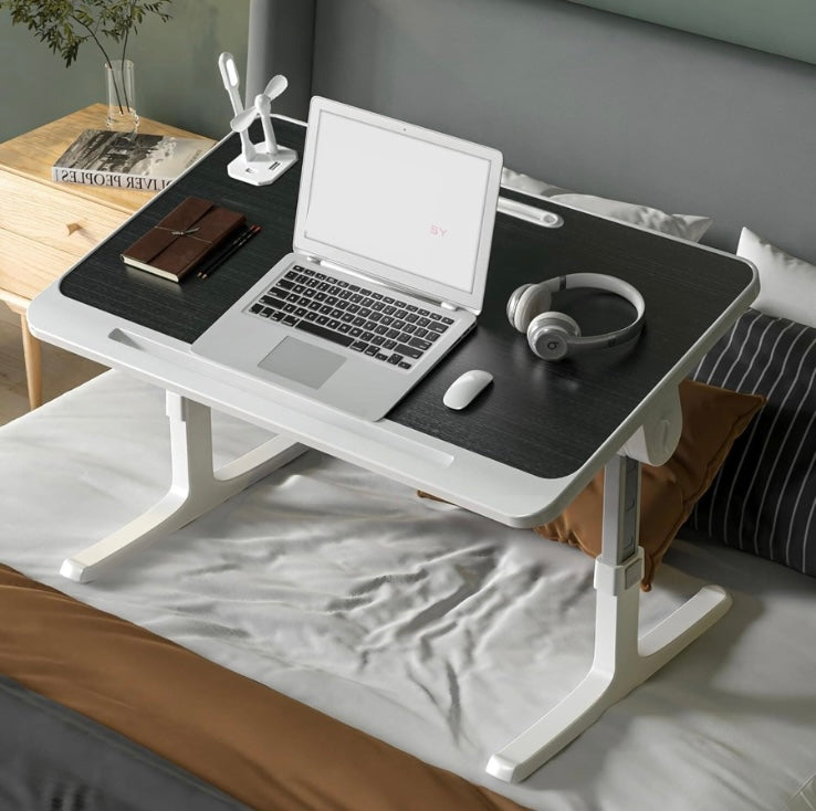 Smart Bed Table with USB, Adjustable Folding Desk with Storage Drawer, Portable Lap Desk for Sofa Couch Floor