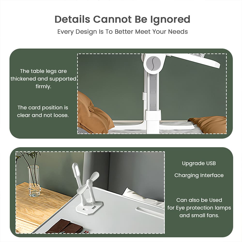 Smart Bed Table with USB, Adjustable Folding Desk with Storage Drawer, Portable Lap Desk for Sofa Couch Floor
