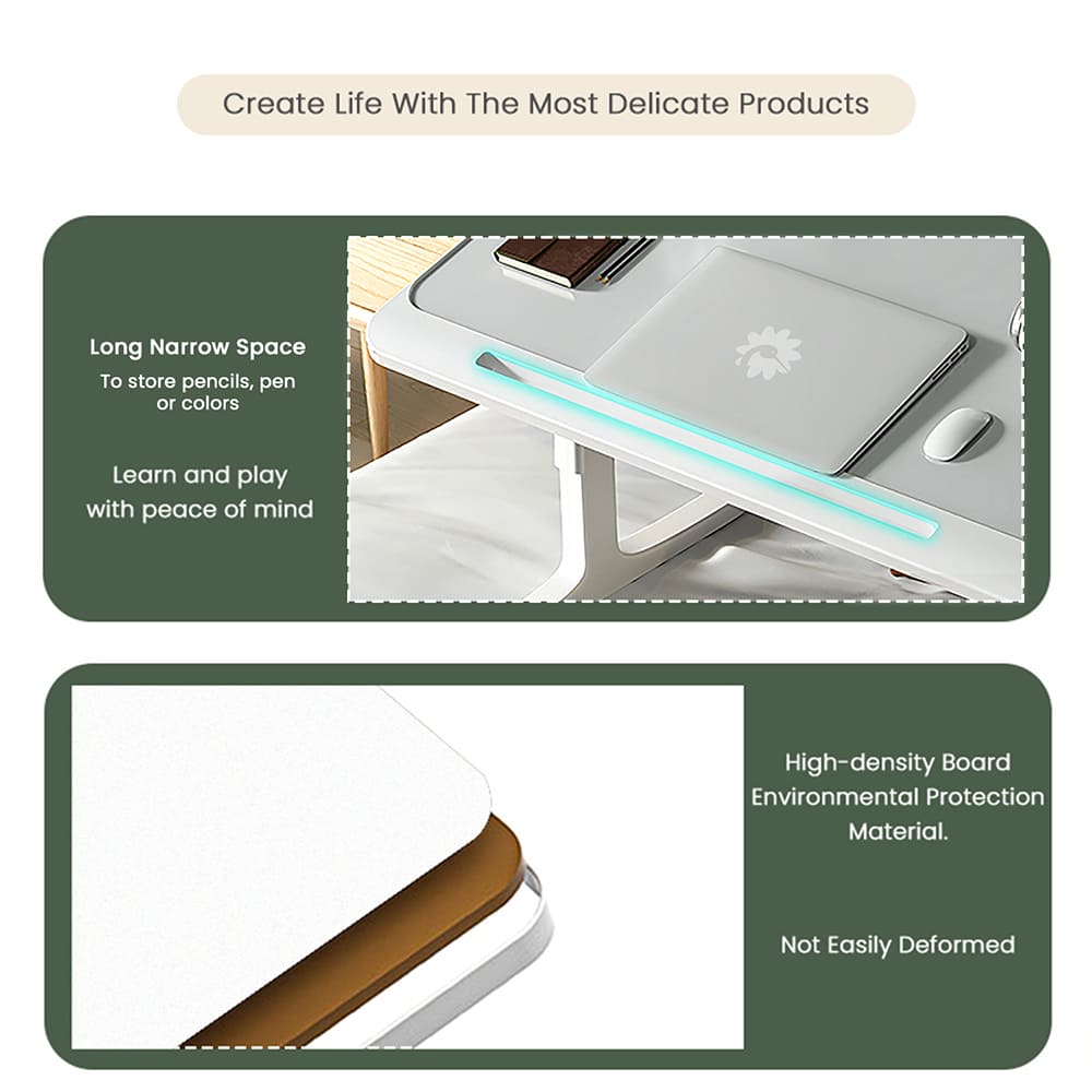Smart Bed Table with USB, Adjustable Folding Desk with Storage Drawer, Portable Lap Desk for Sofa Couch Floor