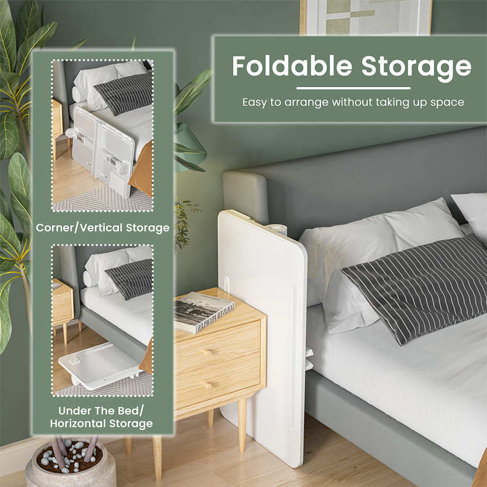 Smart Bed Table with USB, Adjustable Folding Desk with Storage Drawer, Portable Lap Desk for Sofa Couch Floor