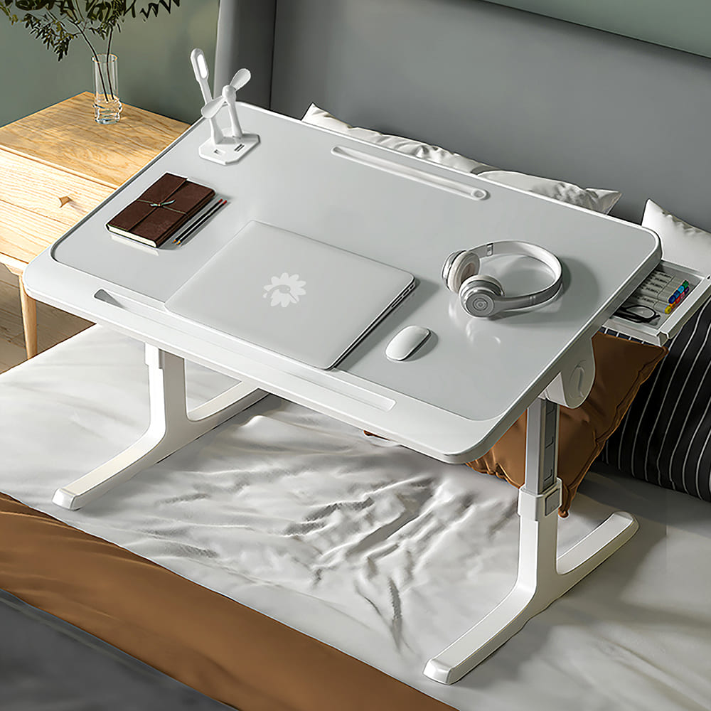 Smart Bed Table with USB, Adjustable Folding Desk with Storage Drawer, Portable Lap Desk for Sofa Couch Floor