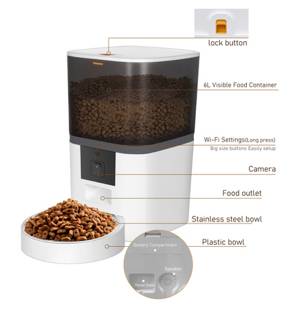 Smart Automatic Pet Feeder with Camera & App Control – Wi-Fi Enabled, Dual Power, Real-Time Interaction